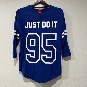 Nike Just Do It 95 Baseball T-Shirt 3/4 Raglan Sleeve Blue White Women's Medium